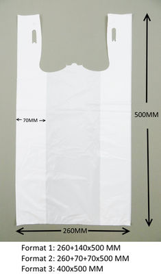 Τσάντες 13 mic αγορών μπλουζών. 1000/case, χρώμα WHITE με την εκτύπωση, HDPE υλικό