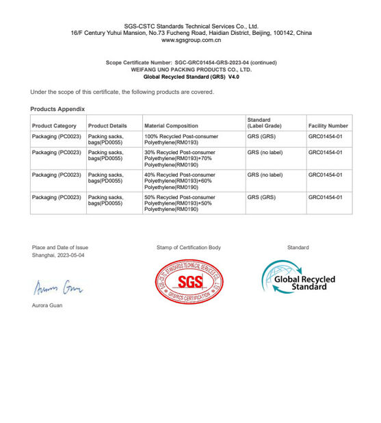 Κίνα WEIFANG UNO PACKING PRODUCTS CO.,LTD Πιστοποιήσεις